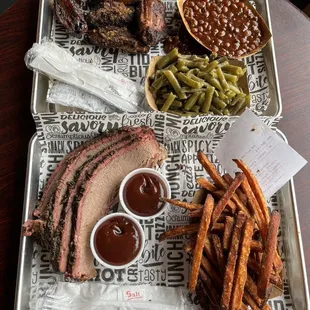 Brisket lunch platter and the wings lunch platter