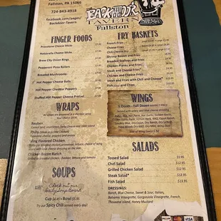 the menu for the restaurant