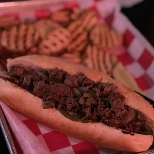 Philly Steak  &amp;  Cheese (but light on the cheese for mine).