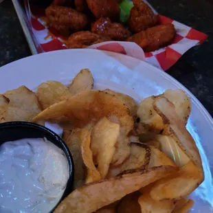 Homemade chips &amp; spicey wings!