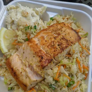 Grilled Salmon with Vegetable Fried Rice