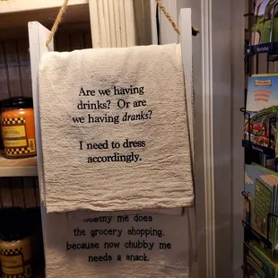 a tea towel hanging from a rack