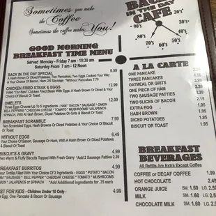 Breakfast menu