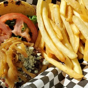 Burger with bleu cheese and regular fries