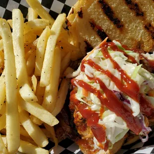 Pork sandwich with regular fries