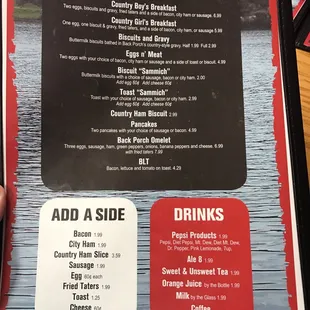a menu for breakfast