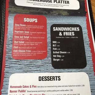 the menu for the restaurant
