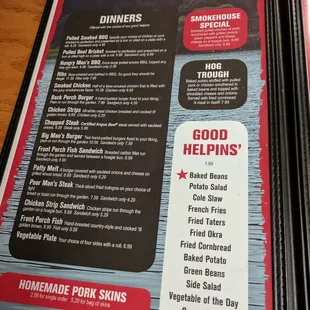 the menu for the restaurant