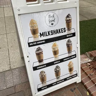 a sign for milkshakes