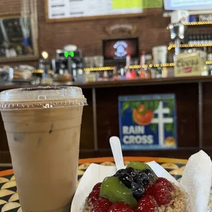 Iced Triple Latte &amp; fruit tart. Super cool and yummy on a hot day.