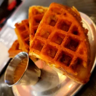 Cornbread waffle with Pineapple habanero sauce