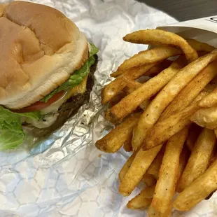 Black Jack Burger with a side of Seasoned Fries