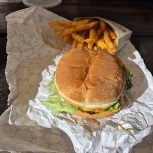 Cheddar burger without seasoned fries.