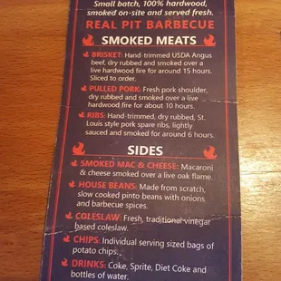 a menu on a table