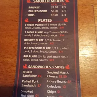 a menu on a table