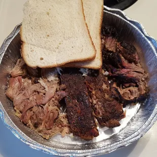 Pulled pork, ribs, brisket