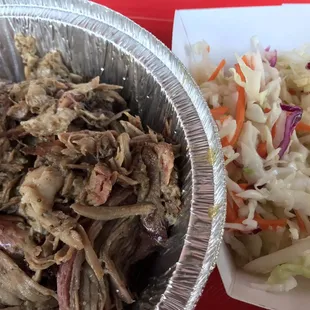 1/2 lb. Pulled Pork ($8.50) and Coleslaw Side ($1)