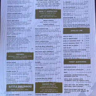 Menu as of August 2022