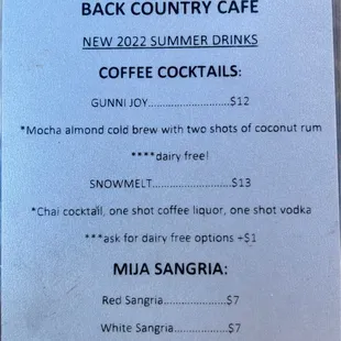 Menu as of August 2022