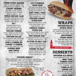 a menu for sandwiches and subs