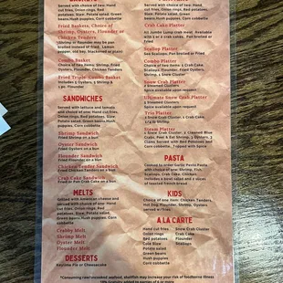 Updated menu as of 3/2023