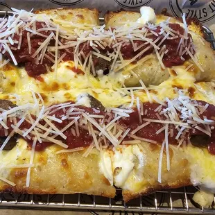 Meatball pizza with cream cheese added