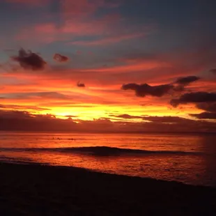 Beautiful sunset and surfing