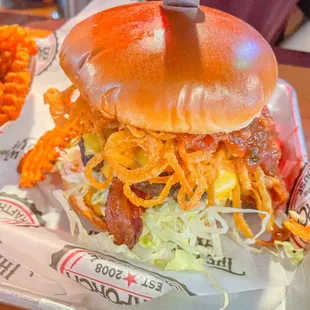 a burger and fries