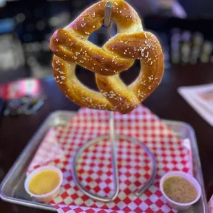Bavarian pretzel so good  with cheese sauce &amp; mustard