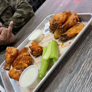 1/2 &amp; 1/2 wings Dry Rub Creole and Nashville Hot fried crispy. Delicious