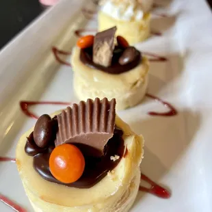 three desserts on a white plate