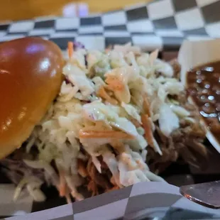 Southern style pulled pork, baked beans