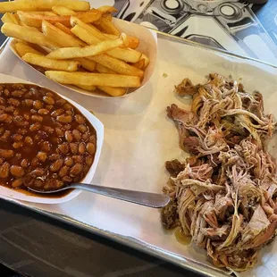 Smoked Pulled Pork BBQ Baked Beans Steak Fries