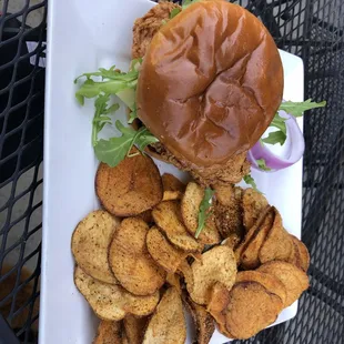 a burger and chips