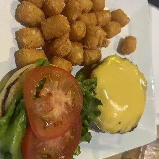 Build your own burger with tator tots