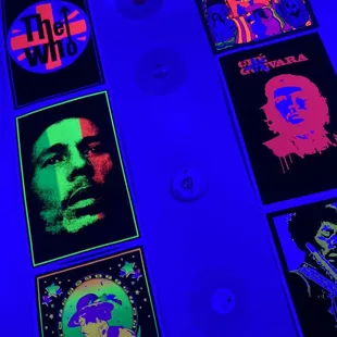 a wall full of posters