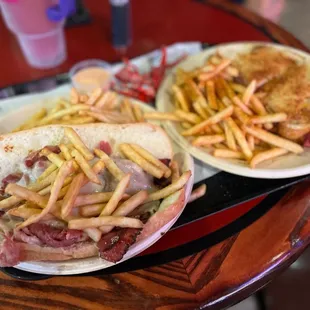 two plates of food on a table
