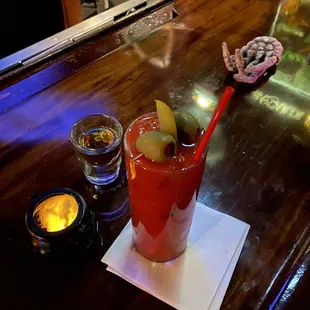 a bloody drink on a bar