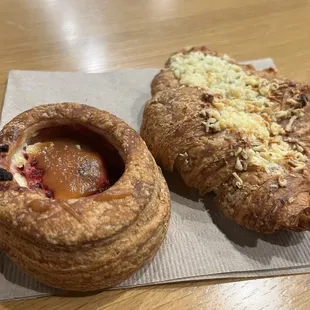 Seasonal Sweet Danish (left) &amp; Ham and Cheese Croissant (right)