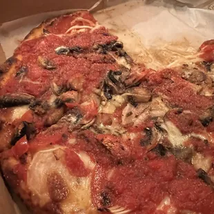 Small pie with little extra sauce. Well done and awesome!