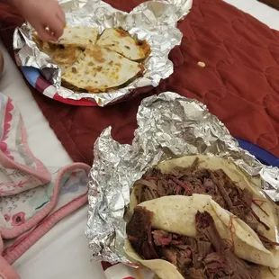 two plates of food on a table