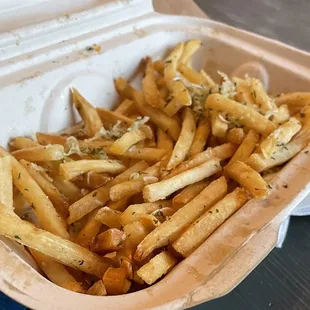 Garlic fries. Great flavor, but too hard.