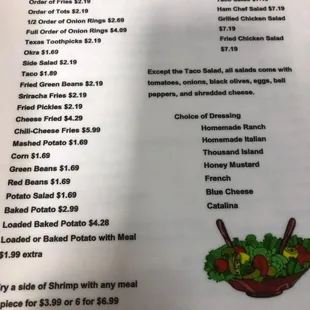 Menu as of November 4, 2018
