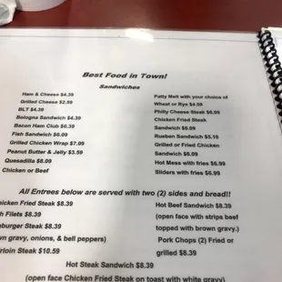 the menu of the restaurant