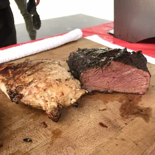 Tri tip and chicken ready to be carved up!