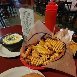Waffle Fries with Queso dip