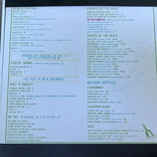 7/11/22 - Drink Menu