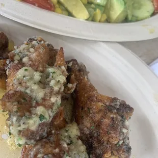 Garlic parm wings and avo salad DELICIOUS