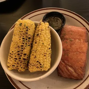 Salmon and corn.