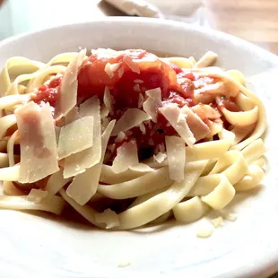 Kids pasta with nutritious red sauce (off menu).
